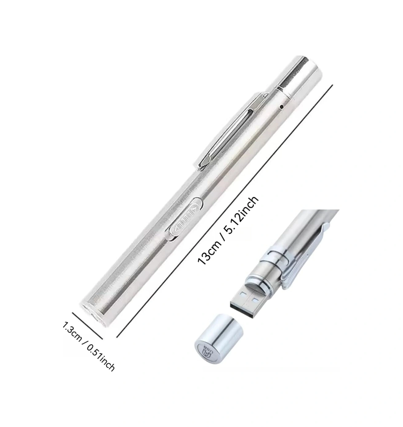 Dofolink Stainless Steel Usb Şarjlı Led El Feneri - Taze Beyaz Işık, Su Geçirmez, Tıbbi Ve Dış Mekan Kullanıma Uygun Beyaz