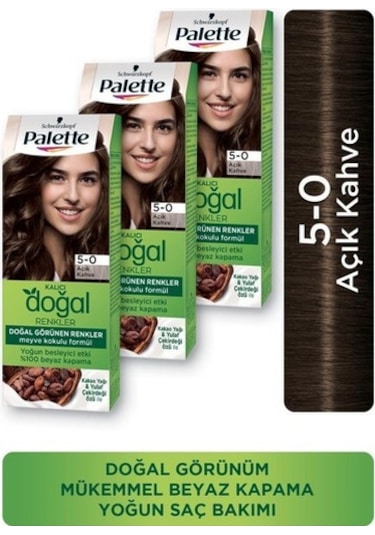 Palette Kalıcı Doğal Renkler Saç Boyası 5.0 Açık Kahve 3'lü