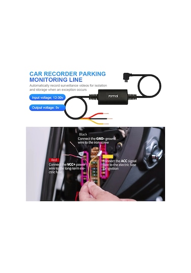 Monyee 70mai Up02 Park Gözlem Kablosu Seti - 24 Saat Akıllı Kaydedici Besleme - Micro'dan Type-c'ye Adaptör - Dc12-30v Giriş - 5v2.4a Çıkış