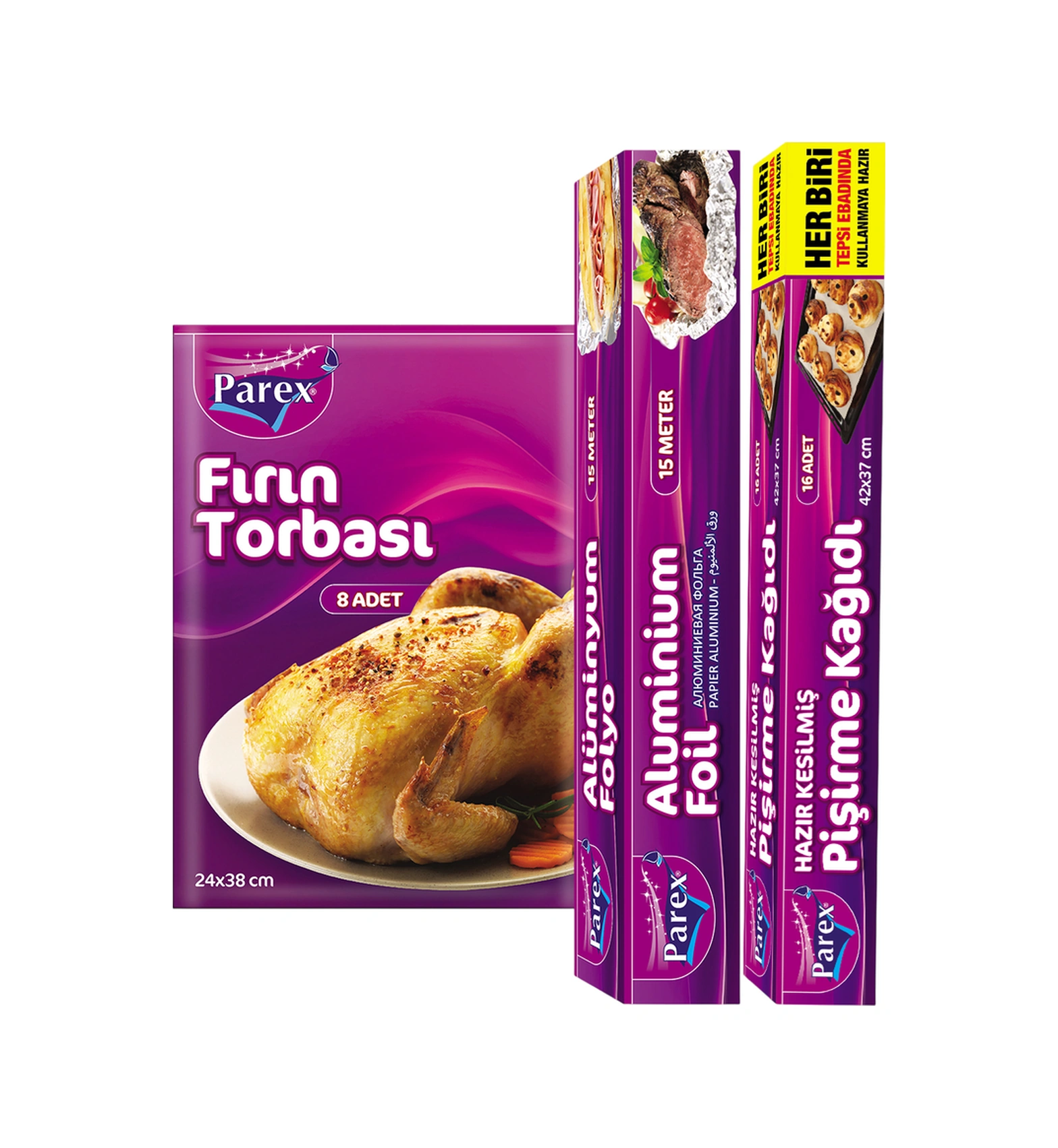 Kesilmiş Pişirme Kağıdı, Fırın Torbası Ve Alüminyum Folyo 5'er Paket Set