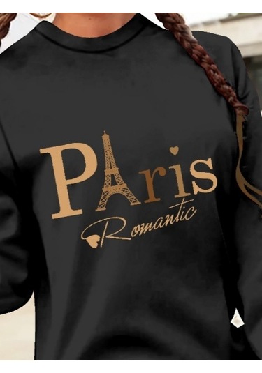 Stilaura Kadın Uzun Kollu Bisiklet Yaka Yazılı Kısa Viskon Iki Iplik Elbise Siyah