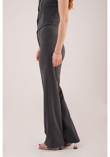 Ön Dikiş Detaylı Tek Düğme Gri Pantolon Gri