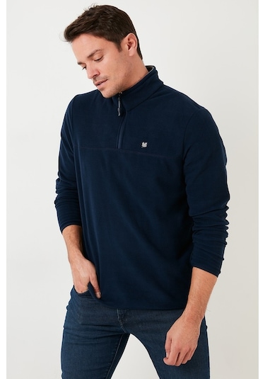 Buratti Slim Fit Anti-Pilling Tüylenme Yapmayan Bato Yaka Kışlık Şardonlu Erkek Polar 5906001 Lacivert