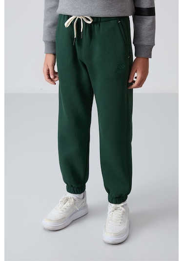 Tommy Life Çam Yeşil Pamuklu Kalın İçi Tüylü Yumuşak Dokulu Standart Fit Baskılı Erkek Çocuk Eşofman Alt - 112 Çam Yeşili