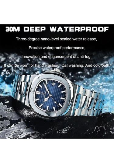 Yingfu Siyah 2023 Lüks Su Geçirmez Erkek Saat - Paslanmaz Çelik Kare Kuvars Saat Siyah