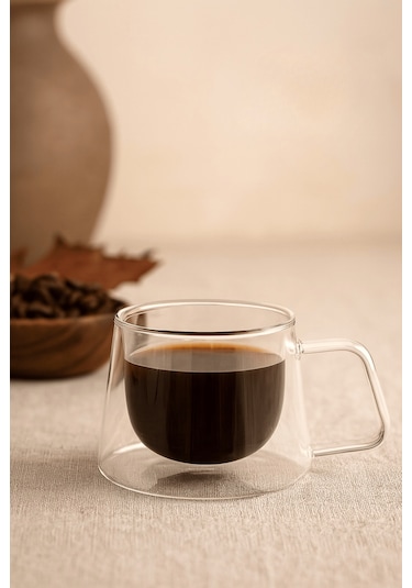 120 Ml Çift Cidarlı Cam Kahve Espresso Bardağı Mıt1282 Şeffaf