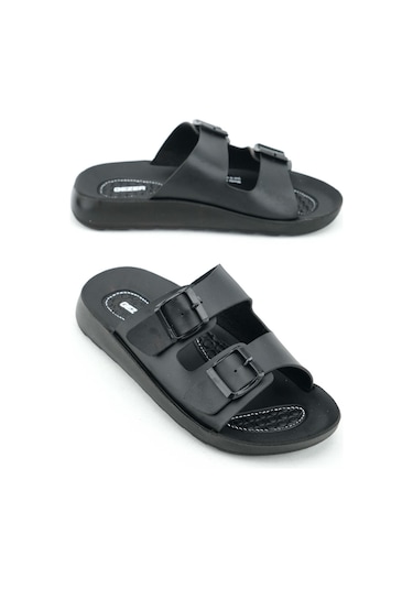 Gezer Yazlık Kadın Rahat Taban Suni Deri Çift Toka Ayarlanabilir Günlük Terlik Gt1yzm.15668.00.010.0c Siyah