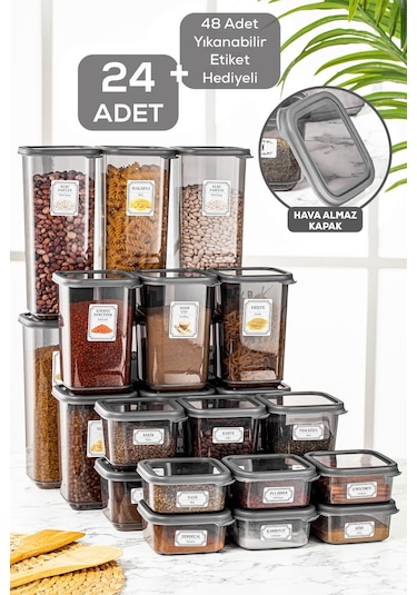 Meleni Home Meleni Home Etiketli Kare Erzak Saklama Kabı 24 Parça 6x300-500-1100-700 ML