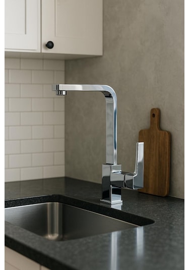 Rudi Armatür Pirinç Malzeme 1. Kalite Krom Kuğu Model Eviye Bataryası Gri