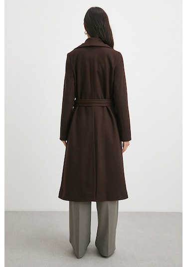 Kuşaklı Kaşe Kaban Kahve Kahve