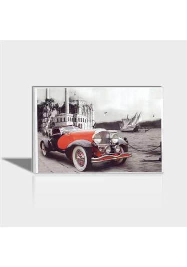 60X90 Cm Kırmızı Antika Arabalı Ortaköy Canvas Tablo
