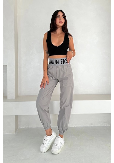 Beli Lastikli Fashion Pantolon Gri Gri