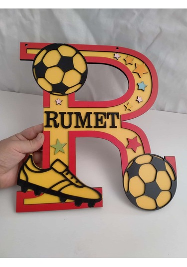 Çoçuk Odası Kapı & Duvar Süsü Kişiye Özel R Harfi Sarı - Kırmızı