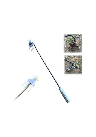 Xindoker Bahçe Çim Kaldırma Aleti - 4 Dişli Demir Saplı 50cm Uzunluklu Çim Kökü Kaldırıcı Ve Toprak Gevşeticisi - Karton+baloncuk Poşet Paketli