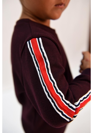 Luess Erkek Çocuk Şerit Detaylı Siyah Alt - Üst Takım Bordo