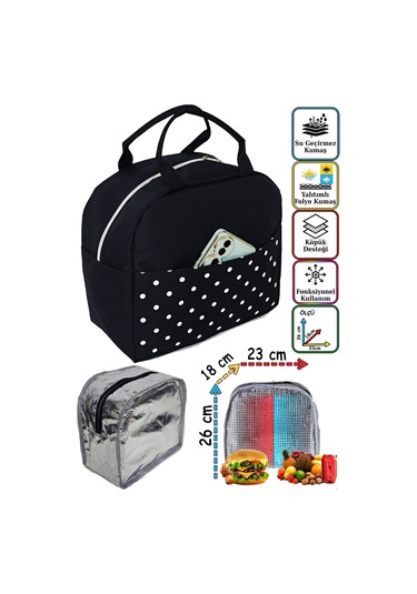 Sıcak, Soğuk Isı Yalıtımlı Termal Termoslu Yemek, Mama, Beslenme, Gıda Için Taşıma Çantası Siyah - Taba