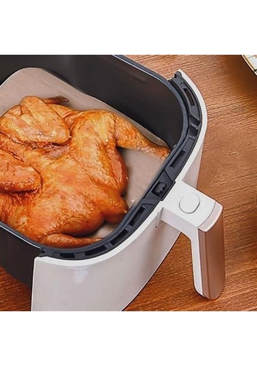 9055817132407drvs1 - 50 Adet Air Fryer Pişirme Kağıdı Tek Kullanımlık Yağ Su Geçirmez Yapışmaz Deliksiz Düz Kare Model