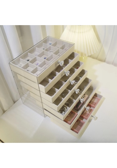 New Pet Transparent 7-layer Drawer Jewelry Storage Box For Earrings Necklaces Beige -7 Layers-c04 Bej