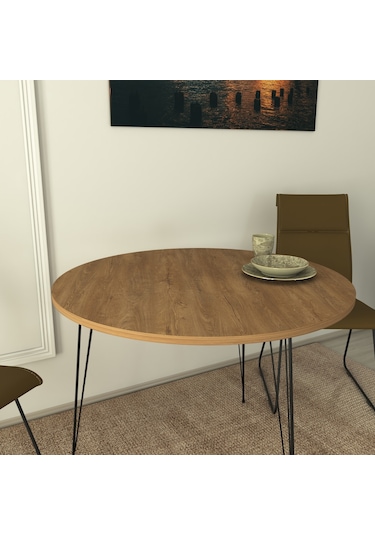 Pasific Home Sandalf Metal Ayaklı Yuvarlak Mutfak Masası Koyu Meşe