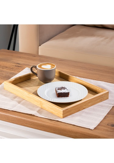 Porsima Pbt-362 Ahşap Tepsi 2li Set Çay Kahve Bambu Sunumu Tepsi Seti Ahşap