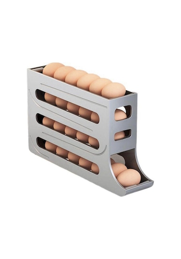 Gajeena Buzdolabı İçin 4 Katlı Yumurta Dispenseri - 30 Yumurta Kapasiteli, Kaymaz Tabanlı Gri