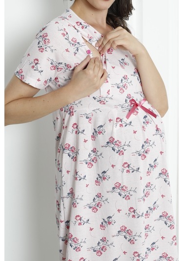 Hamile Tunik Gecelik Kısa Kollu Likralı Büyük Beden Geniş Beden Aralığı Pembe Nıc1011 R16