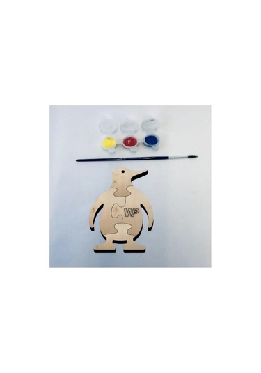 Masif Ahşap Puzzle Çocuklar İçin Boyanabilir Penguen Boya Setli