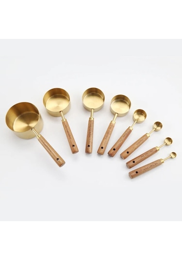 Qerhome Ahşap Saplı Gold Lüks Ölçü Kaşığı Seti 4-4
