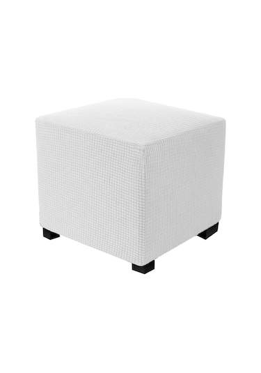 Beyaz Jakarlı Dayanıklı Kare Streç Ayak Dayama Tabure Mobilya Koruyucu Dikdörtgen Tezgah  S