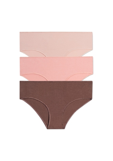 Suwen 3lü Paket Yüksek Bel Slip Külot St0040601a1343 Nude Kahverengi Pembe Kahverengi - Pembe