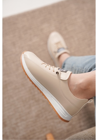 D0112 Günlük Ortopedik Kadın Sneaker Spor Ayakkabı Bej