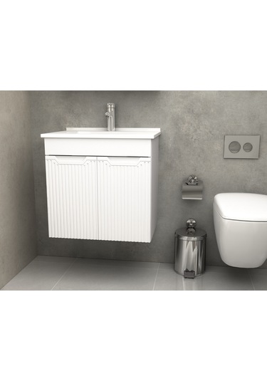 Banyo Dolabı Aynalı Cnc İşlemeli Membran Kapaklı 65 Cm Beyaz