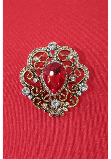 Yakut Taşlı Broş. Kadın Yaka İğnesi Broş. Taşlı Broş. Kadın Broş. Gold Broş. Yakut Broş. Kırmızı - Altın