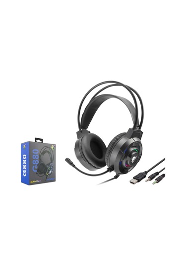 Hadron G880 Rgb Ledli Mikrofonlu 2x3.5mm Aux 2mt Kablolu Kulaküstü Oyuncu Kulaklığı - Siyah