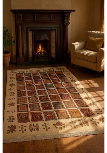 Blghome Etnik Desen Renkli Modern Halı Dekoratif Kilim Çok Renkli