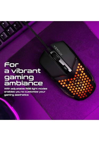 Vertux Katana, 6 Tuşlu Altıgen Kabuk, Kablolu Rgb Oyun Faresi