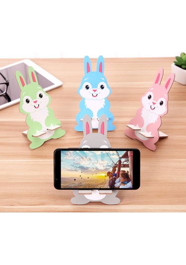 Tenfowee Sevimli Tavşan Desenli Ahşap Telefon Ve Tablet Standı - Yeşil Renk