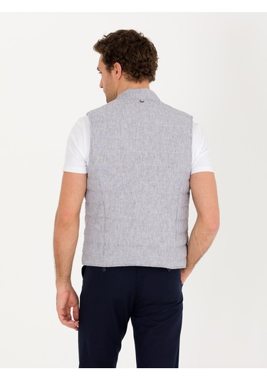 Cacharel Açık Gri Slim Fit Keten Karışımlı Mont Yelek