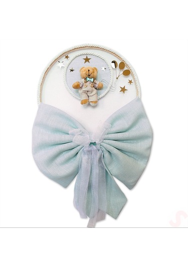 Kasnaklı Fiyonk Ve Ayıcıklı 30cm Kapı Süsü - Mavi