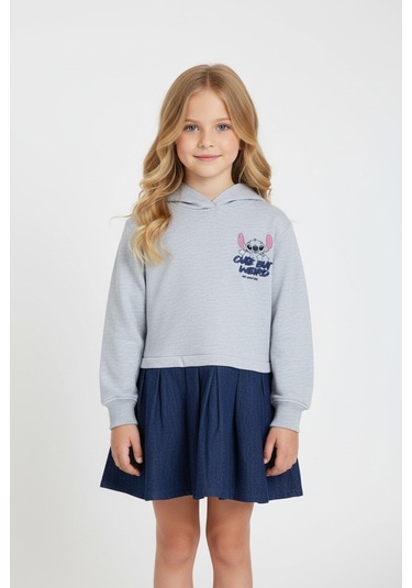 Stitch Kız Çocuk Elbise Gri