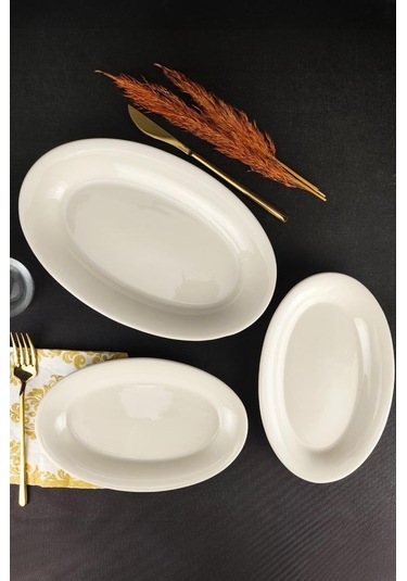 Digithome İstanbul Porselen 3 Parça Kayık Servis Tabağı Seti - Tl4039519 - Tl4039618 C320.225