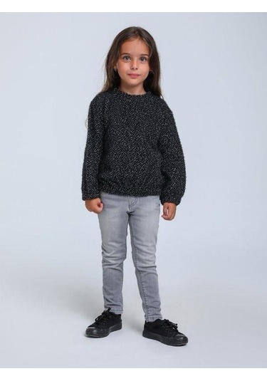 Kız Çocuk Simli Kırçıllı Bluz-14305 Siyah