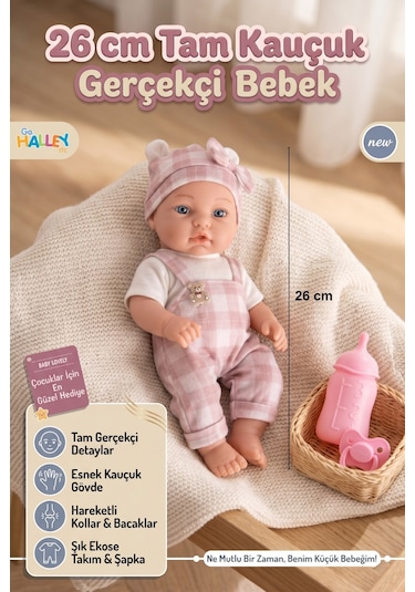 26 Cm Tam Kauçuk Gerçekçi Et Bebek - Kıyafetli, Biberonlu & Emzikli Set S