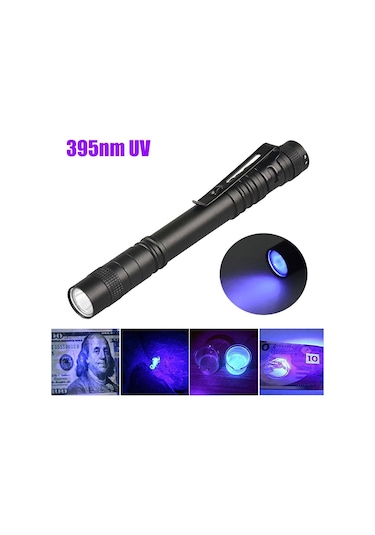 Valkyrie 395nm Ultraviyole Uv Kalem El Feneri - Alüminyum Darbeye Suya Dayanıklı Cep Feneri Klipsli Kalem Fener Blacklight Siyah