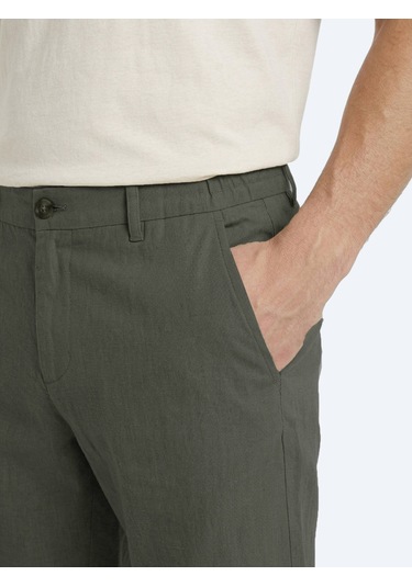 Kip Haki Düz Dokuma Jogging Fit Casual Pamuk Karışımlı Bermuda