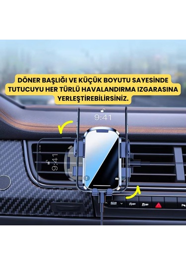 Coofbe Klipsli Sarsılmaz Airwent Araç Havalandırma Telefon Tutucu Araç İçi Telefon Tutucu Siyah