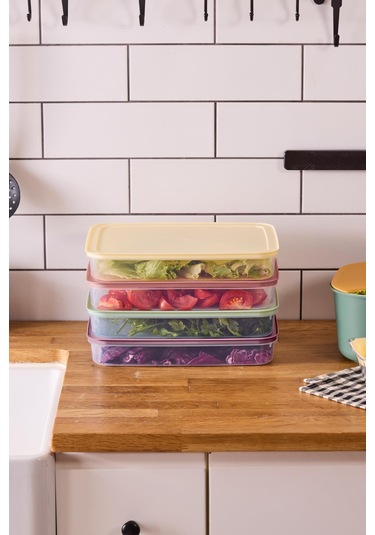 Fridgy+ 4'lü Buzdolabı Organizer Mikrodalga Ve Difrize Uygun Saklama Kabı 4x2,6lt-pastel