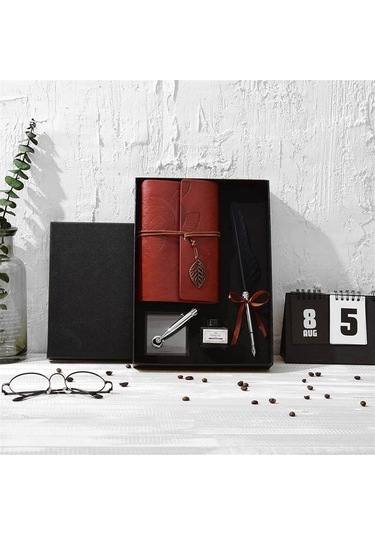 Kişiye Özel Kutulu Divit Kalem Ve Deri Kaplı Anı Defteri Siyah