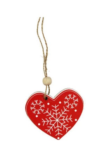 Yılbaşı Ahşap Çam Ağacı Süsü Kalp Model Kırmızı 3 Lü