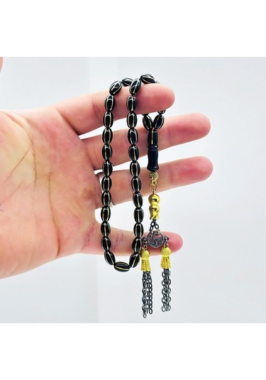 Sarı Yaldız İşlemeli Gürcistan Oltu Taşı Tesbih